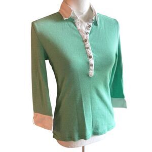 Lauren Ralph Lauren Womens Henley Striped Top Sz S Preppy Classic Casual Sporty